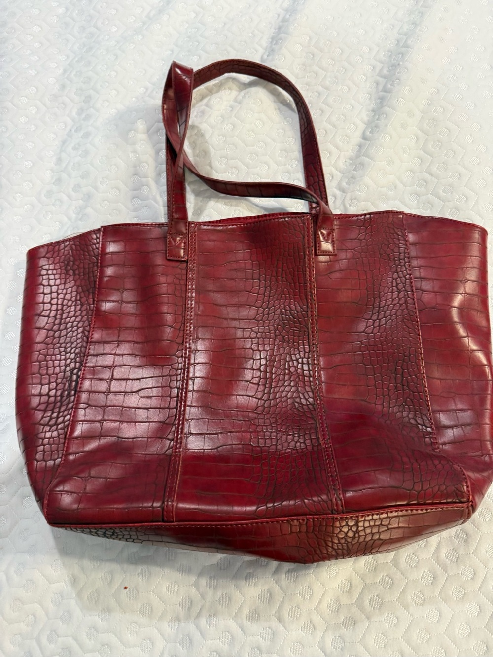 Neiman Marcus Burgundy Croc-Embossed Leather Tote